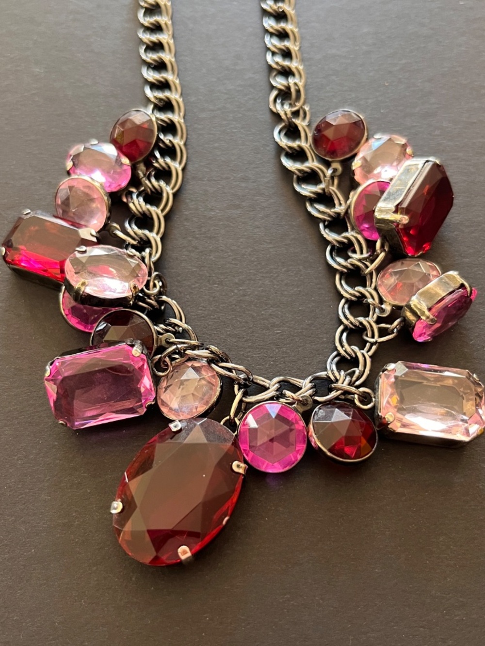 Pink & Ruby Red Rhinestone Statement Bib Necklace - Picture 3 of 12